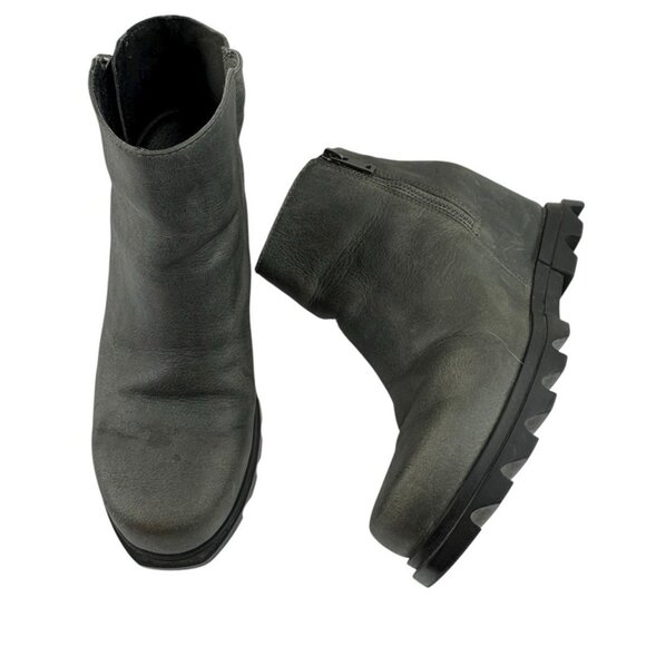 *SOREL Joan of Artic Wedge Ankle Boots Womens Size 7 Gray Leather Comfort Zip - Picture 4 of 9